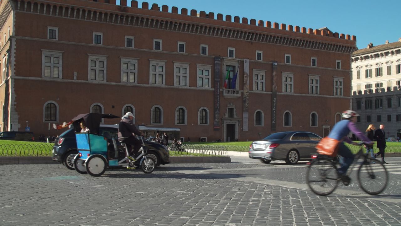 The balcony overlooking Palazzo Venezia where Fascist leader Benito Mussolini gave some of his most notable speeches.  