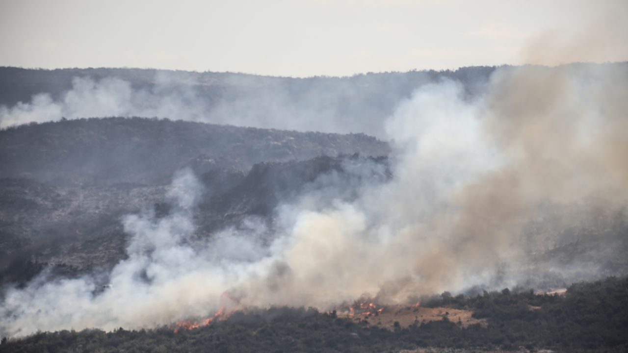 A fire blazes through the Latakia countryside in Syria on September 10, 2020.