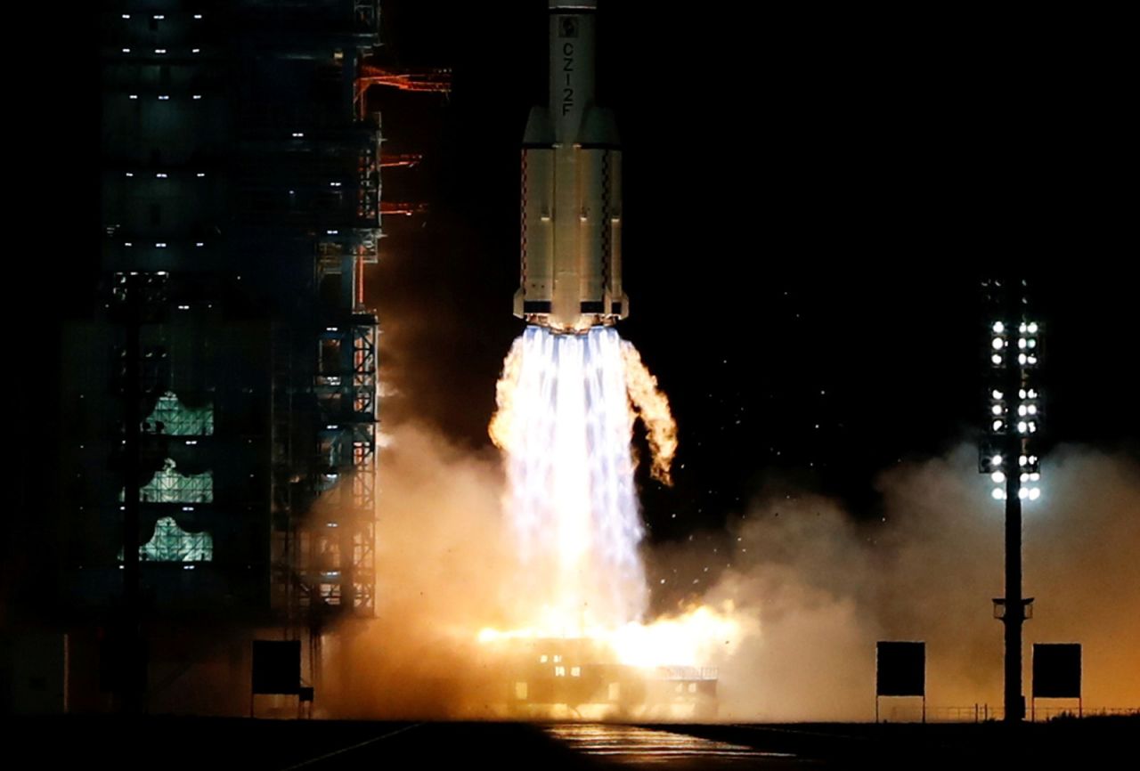 The Long March-2F rocket, carrying the Shenzhou-13 spacecraft and three astronauts  launches at Jiuquan Satellite Launch Center in the Gobi Desert, Mongolia, on Saturday, October 16. This is <a href="https://www.cnn.com/2021/10/15/china/china-shenzhou-13-manned-launch-intl-hnk-scn/index.html" target="_blank">China's second crewed</a> mission to build its own space station.