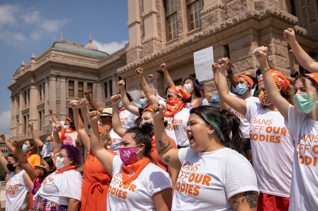 Women protest against the six-week abortion ban at the Capitol in Austin, Texas, on September 1.