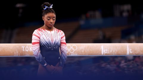 Simone Biles of Team USA competes in the Women's Balance Beam Final on day eleven of the Tokyo 2020 Olympic Games in August in Japan.