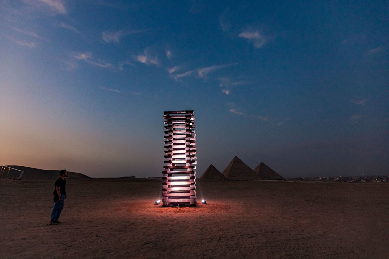 João Trevisan's "Body That Rises" illuminated at night.