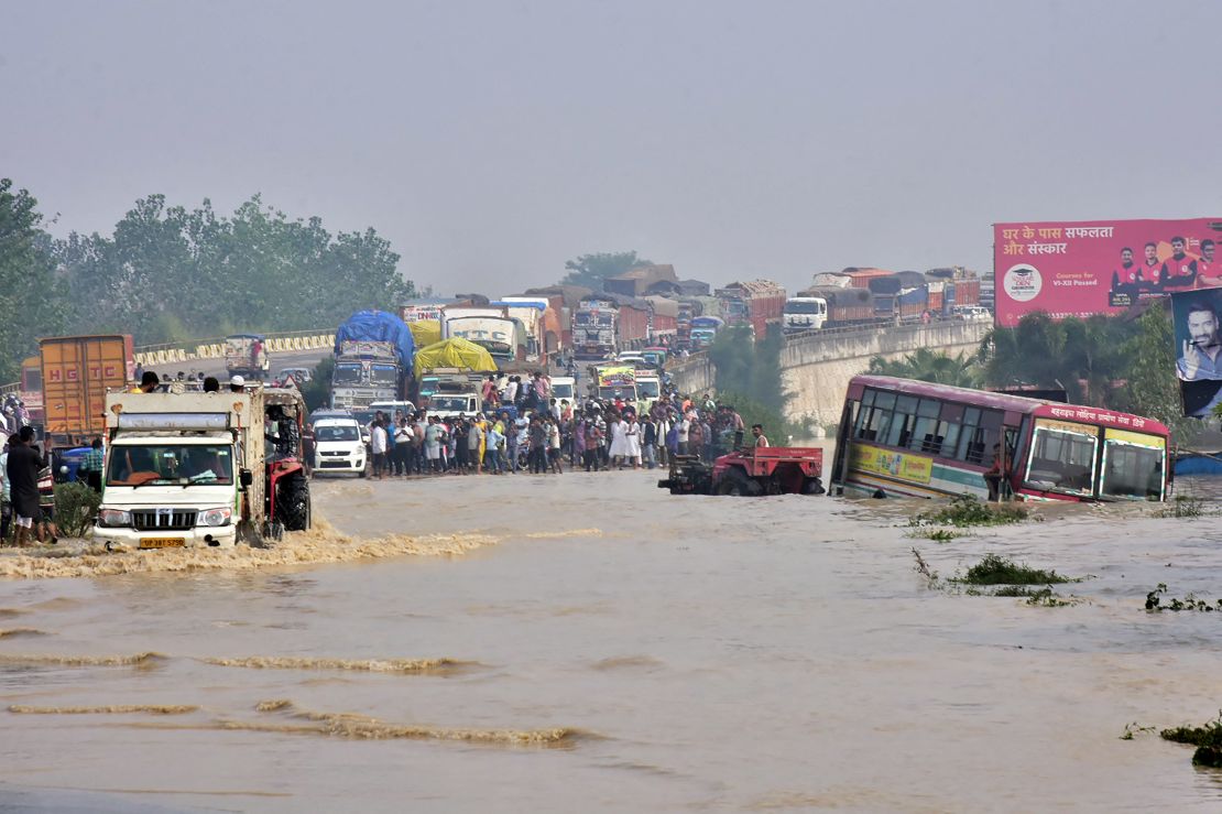 Heavy rains forced the river Kosi in India's Uttar Pradesh state to overflow.