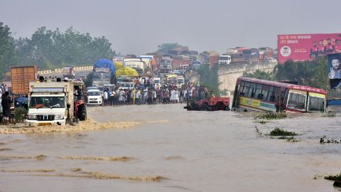 Heavy rains forced the river Kosi in India's Uttar Pradesh state to overflow.