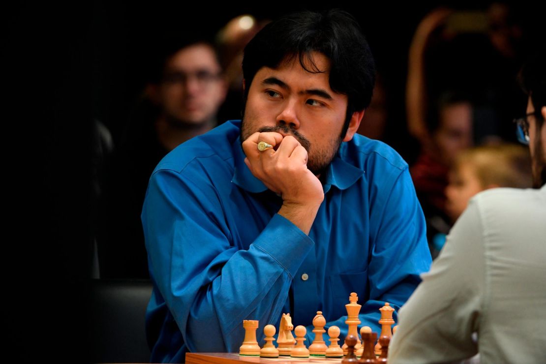 Nakamura ponders his next move during a rapid chess game at the Open World Rapid and Blitz Championships in Moscow on December 28, 2019.