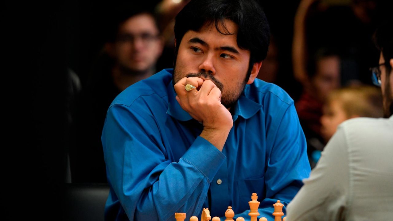 Nakamura ponders his next move during a rapid chess game at the Open World Rapid and Blitz Championships in Moscow on December 28, 2019.