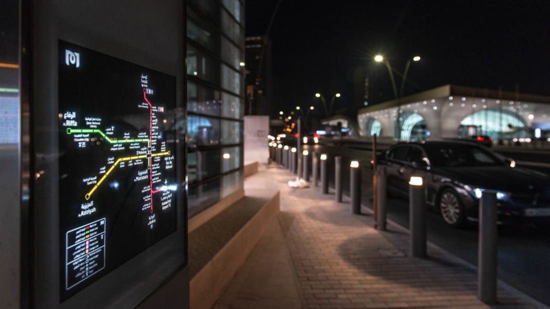 <strong>Mapped out: </strong>An electronic board displays Doha's network of subway lines. 