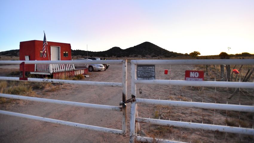 SANTA FE, NEW MEXICO - OCTOBER 22: A general view shows a locked gate at the entrance to the Bonanza Creek Ranch on October 22, 2021 in Santa Fe, New Mexico. Director of Photography Halyna Hutchins was killed and director Joel Souza was injured on set while filming the movie "Rust" at Bonanza Creek Ranch near Santa Fe, New Mexico on October 21, 2021. The film's star and producer Alec Baldwin discharged a prop firearm that hit Hutchins and Souza. (Photo by Sam Wasson/Getty Images)