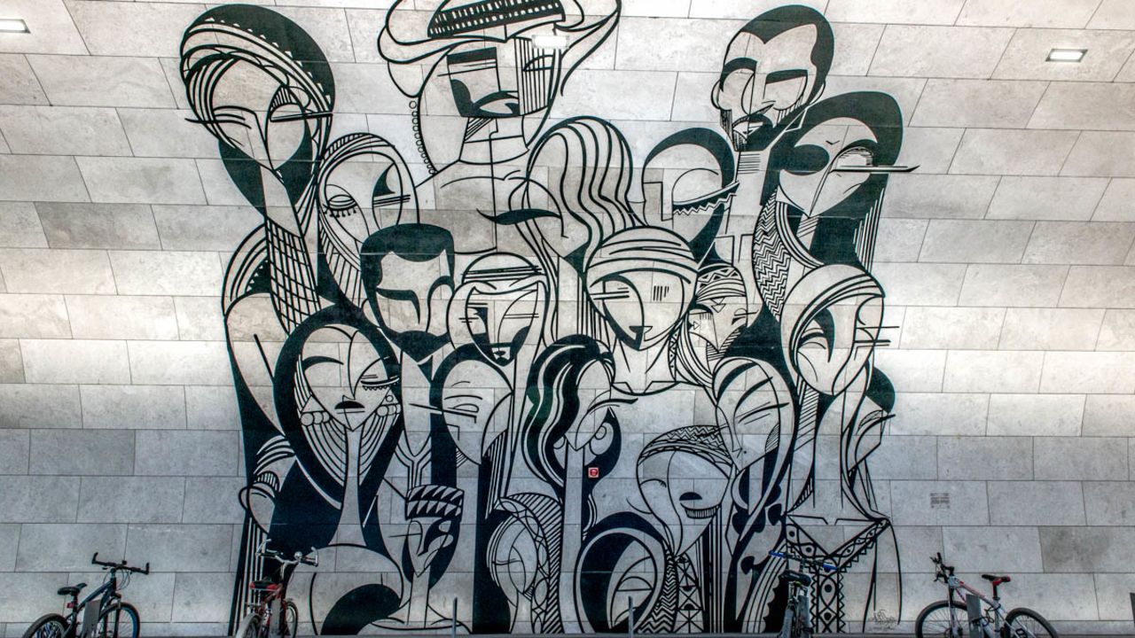 <strong>Art space: </strong>A mural titled "Family Reunion," by Doha-based artist Abdulaziz Yousef Ahmed, stands outside Msheireb station.
