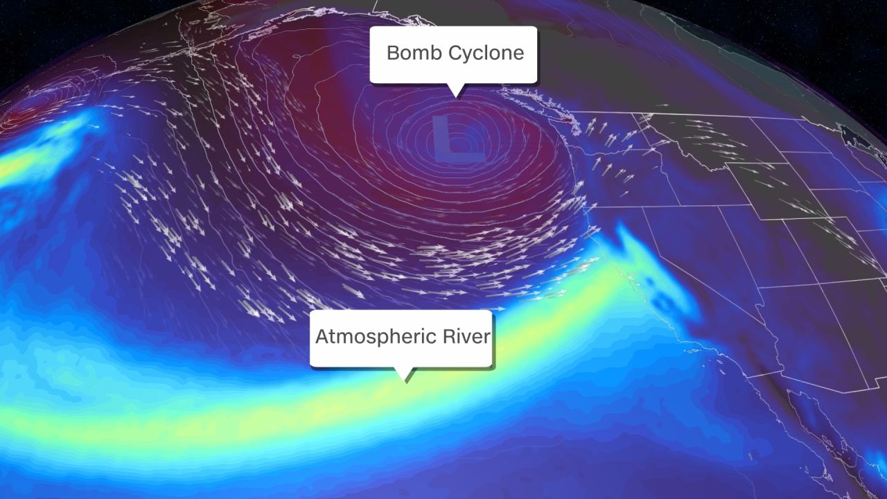 A very strong area of low pressure, deemed a "bomb cyclone." will approach the Pacific Northwest this weekend, bringing an "atmospheric river" of moisture to California. 