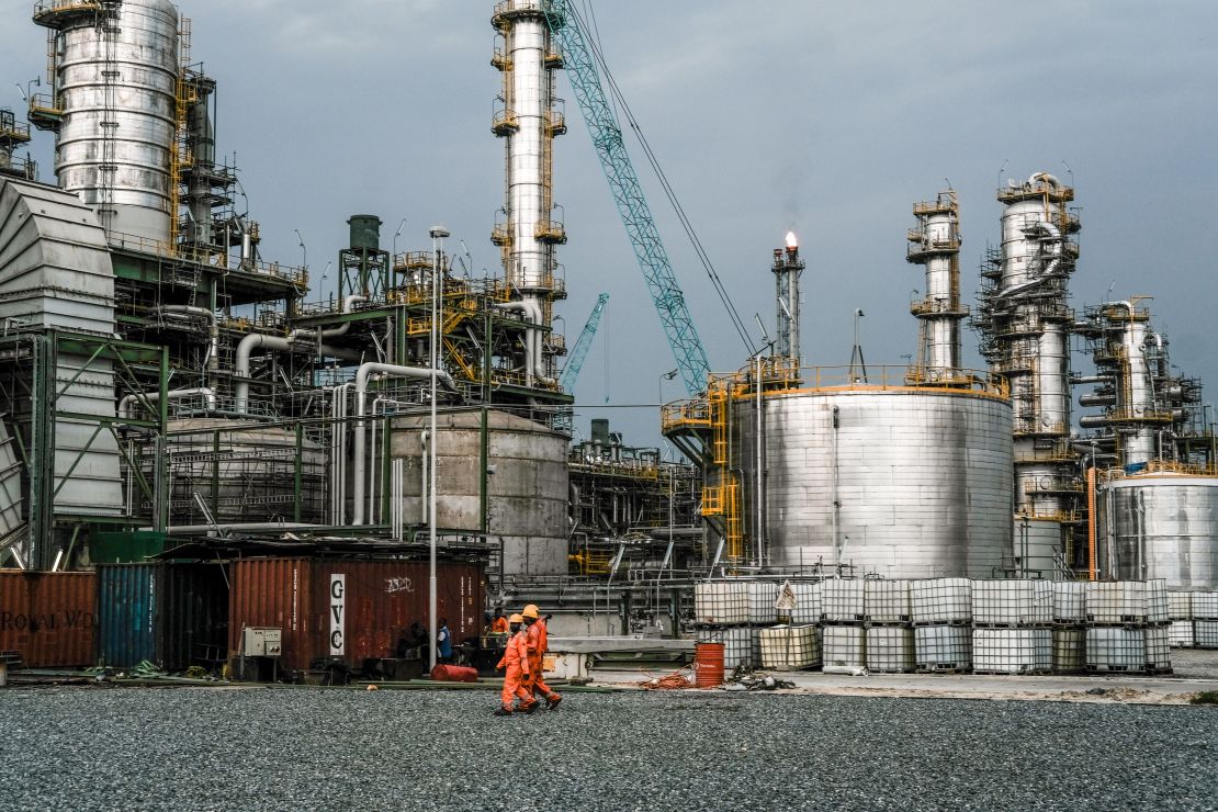 The under-construction Dangote Industries oil refinery and fertilizer plant site outside of Lagos, Nigeria.