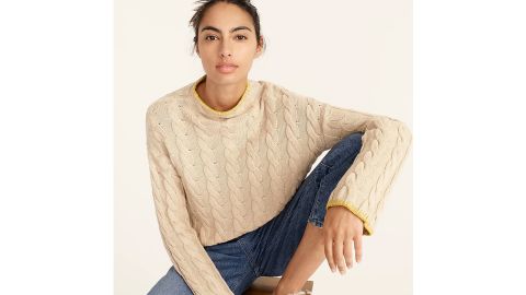 J.Crew Cotton-Cashmere Cable-Knit Mockneck Sweater
