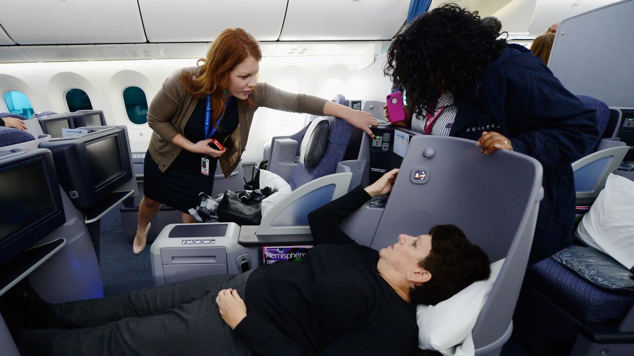 <strong>LA dreams: </strong>United Airlines employees check out the Dreamliner's features at Los Angeles International Airport on November 30, 2012. 