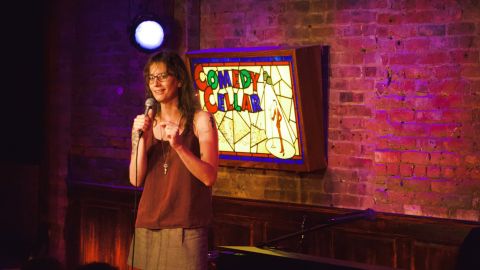Jaye McBride's a regular at the Comedy Cellar, where she shares self-deprecating stories about being trans.