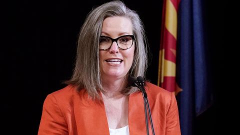 In this Dec. 14, 2020, file photo, Arizona Secretary of State Katie Hobbs addresses the members of Arizona's Electoral College in Phoenix.