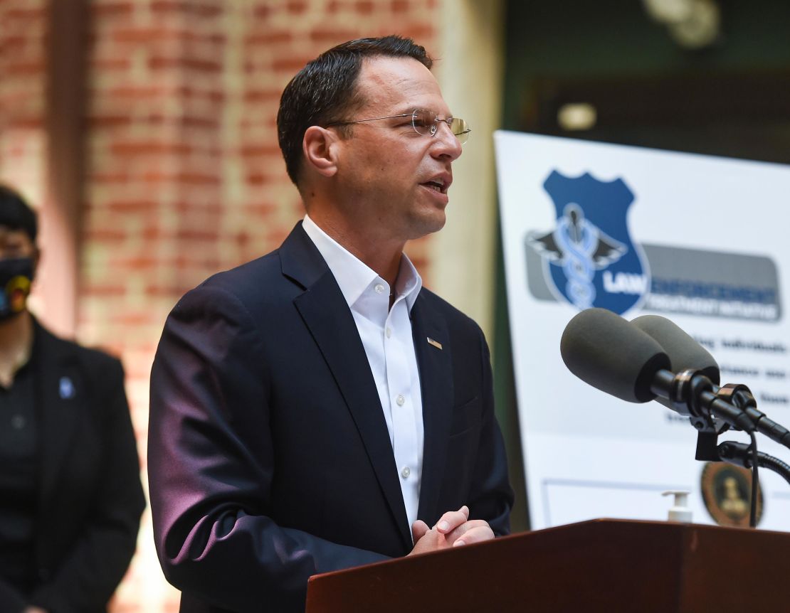 Pennsylvania Attorney General Josh Shapiro speaks during a press conference at the Council on Chemical Abuse (COCA) RISE Center in Reading, PA Tuesday morning April 13, 2021.