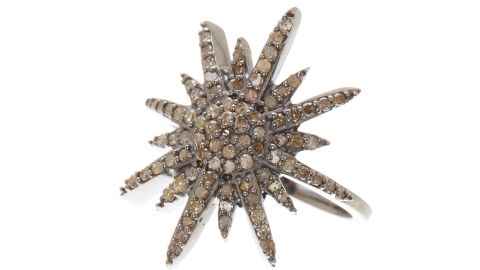 Fine Sterling Silver Adornia Paved Diamond and Champagne Star Ring