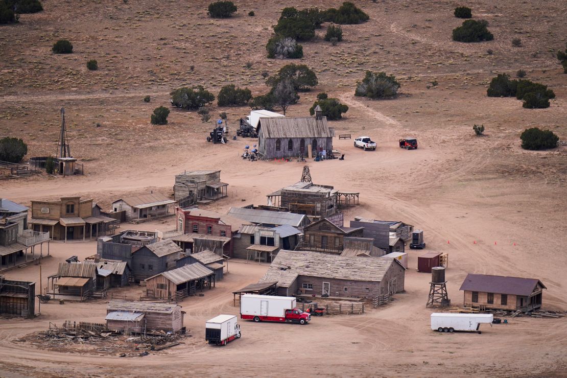 This aerial photo shows the Bonanza Creek Ranch in Santa Fe, New Mexico, Saturday, October 23, 2021. 
