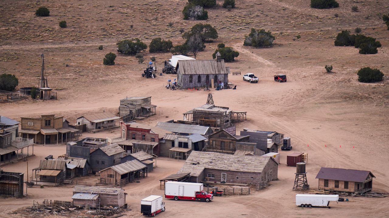 This aerial photo shows the Bonanza Creek Ranch in Santa Fe, New Mexico, Saturday, October 23, 2021.