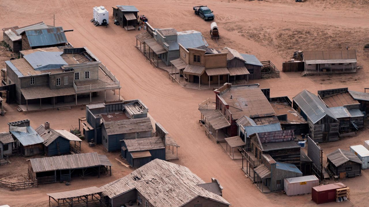This aerial photo shows the Bonanza Creek Ranch in Santa Fe, New Mexico, on Saturday, October 23, 2021.