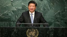 NEW YORK, Sept. 28, 2015-- Chinese President Xi Jinping addresses the annual high-level general debate of the 70th session of the United Nations General Assembly at the UN headquarters in New York, the United States, Sept. 28, 2015.  (Xinhua/Pang Xinglei via Getty Images)