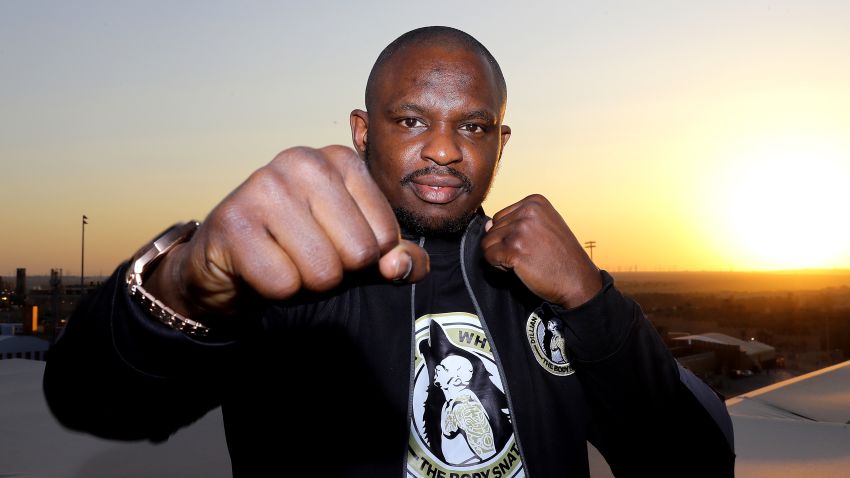 DIRIYAH, SAUDI ARABIA - DECEMBER 04: Dillian Whyte poses for a portrait during the Clash On The Dunes Press Conference at the Diriyah Season Hospitality Lounge on December 04, 2019 in Diriyah, Saudi Arabia. (Photo by Richard Heathcote/Getty Images)