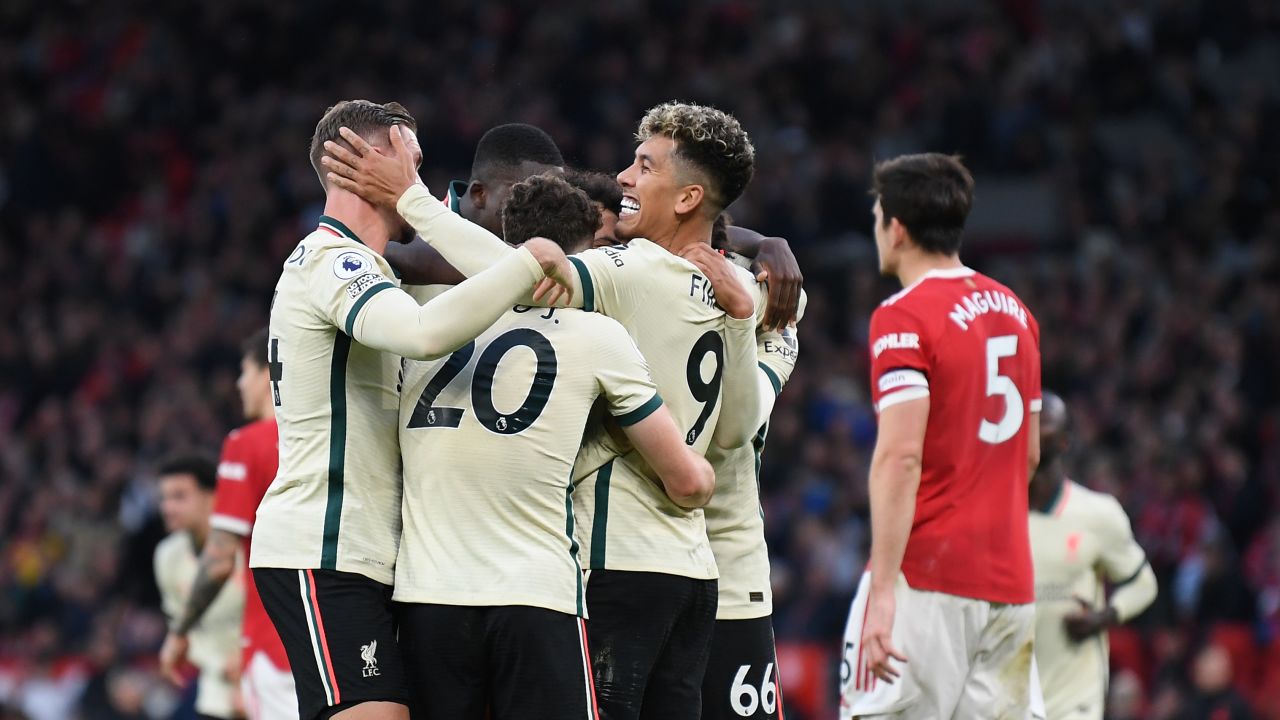 Liverpool celebrates after scoring their side's fourth goal on Sunday.