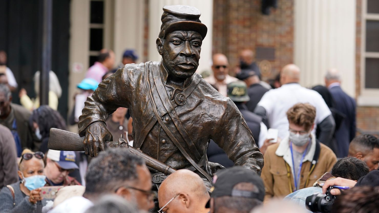 A bronze statue honoring the US Colored Troops who served in the Civil War was unveiled on Saturday in Franklin, Tennessee.