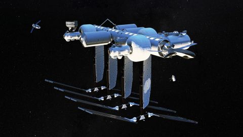 A rendering of a space station project by Jeff Bezos' Blue Origin, dubbed "Orbital Reef".