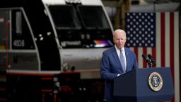 President Joe Biden delivers remarks at NJ Transit Meadowlands Maintenance Complex to promote his "Build Back Better" agenda, Monday, Oct. 25, 2021, in Kearny, N.J. 