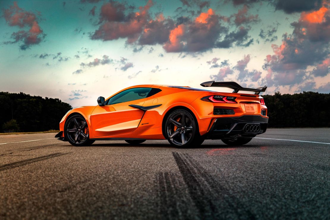 The Z06's large wing provides downward air pressure on its back tires.