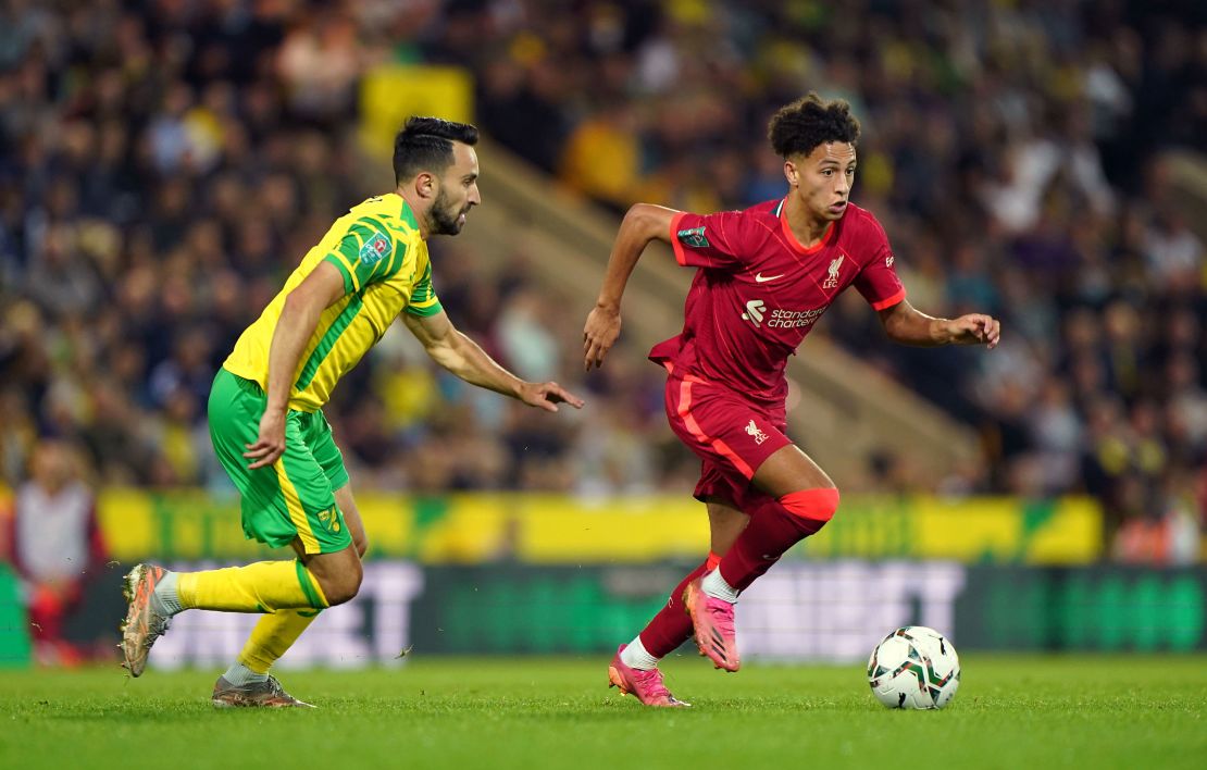 Gordon in action during the Carabao Cup third round match at Carrow Road, Norwich.