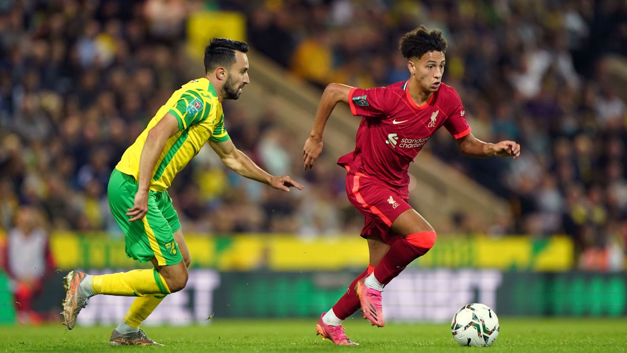 Gordon in action during the Carabao Cup third round match at Carrow Road, Norwich.