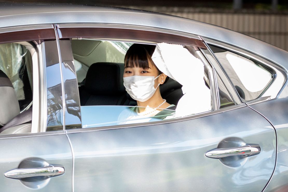 Princess Mako arrives for a press conference with her new husband Kei Komuro on Tuesday. 