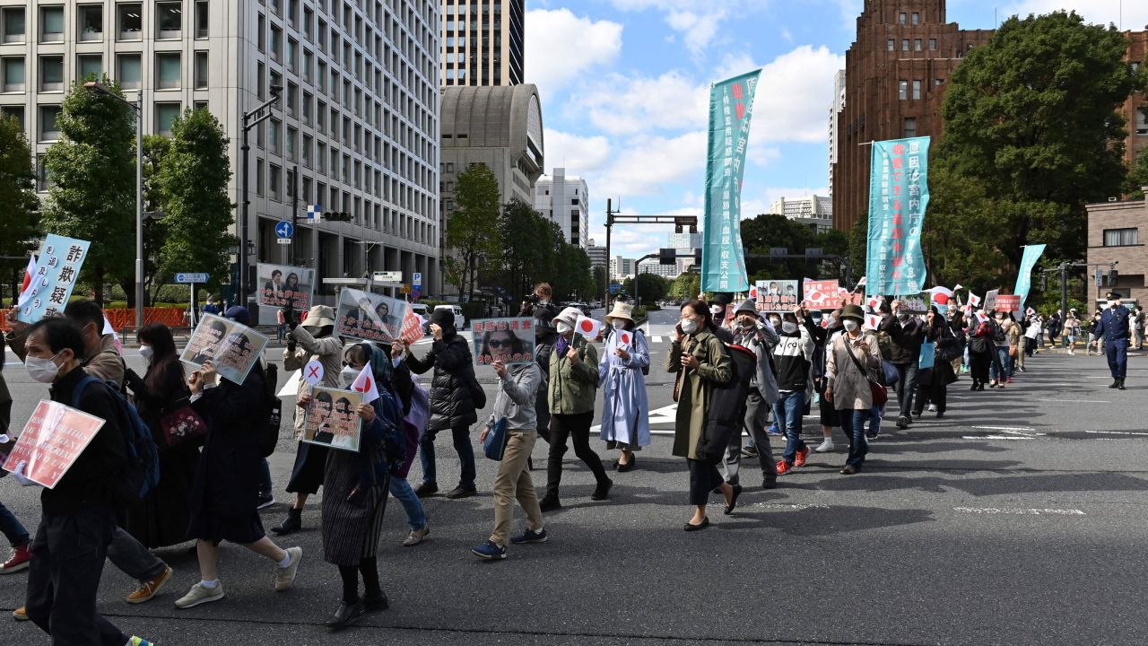 People took part in a march protesting the wedding on Tuesday.
