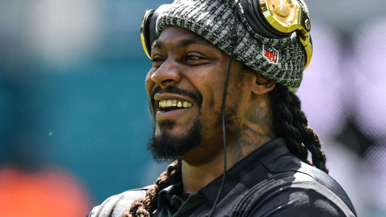 Marshawn Lynch smiles during his time with the Oakland Raiders.