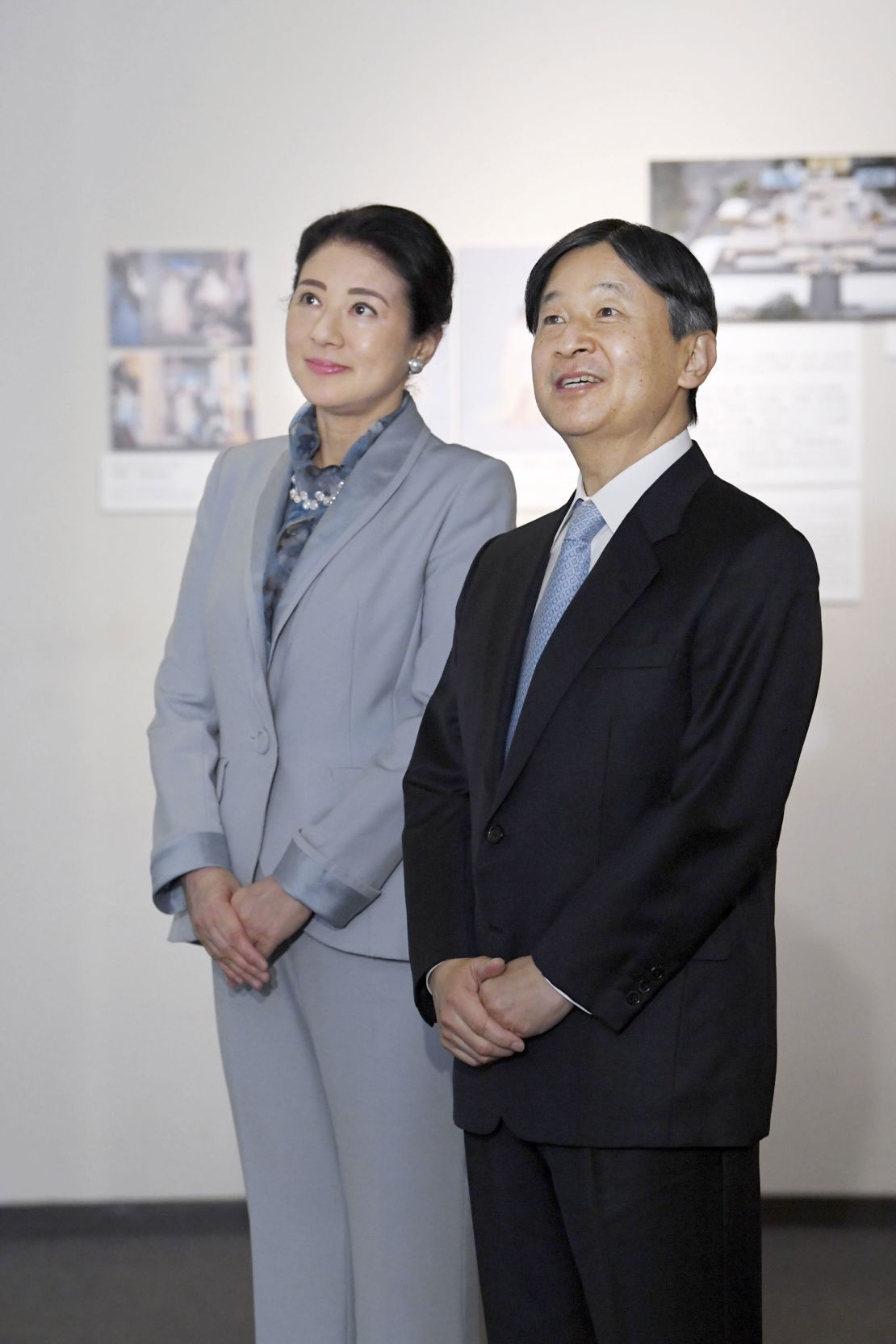 Japanese Emperor Nakuhito and Empress Masako visit an exhibition marking his enthronement at the Imperial Palace in Tokyo on Feb. 10, 2020. 
