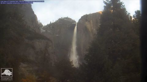 Yosemite Falls flows again Monday, a Yosemite Conservancy webcam video shows, after a major West Coast storm.
