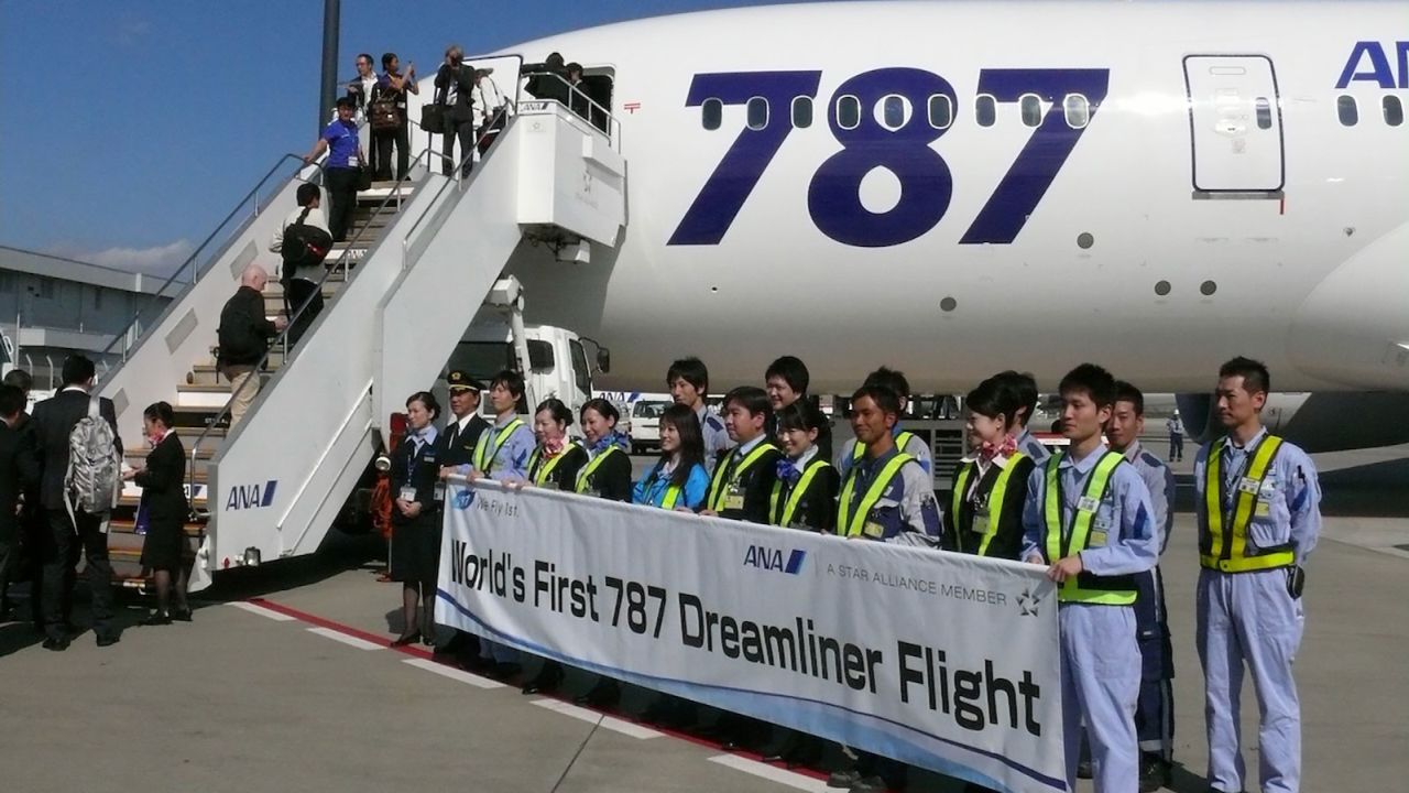 Boarding the inaugural flight in Tokyo. 
