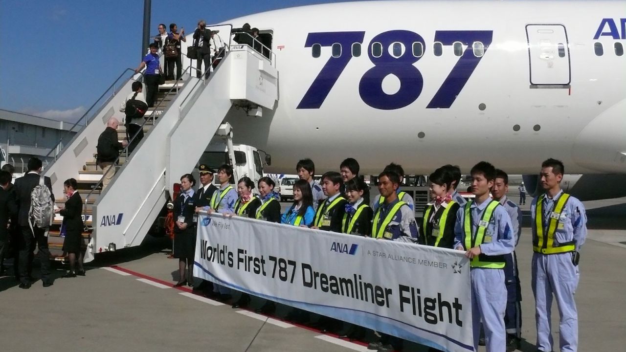 Boarding the inaugural flight in Tokyo.