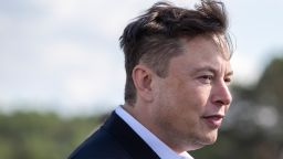 Tesla head Elon Musk arrives to have a look at the construction site of the new Tesla Gigafactory near Berlin on September 03.