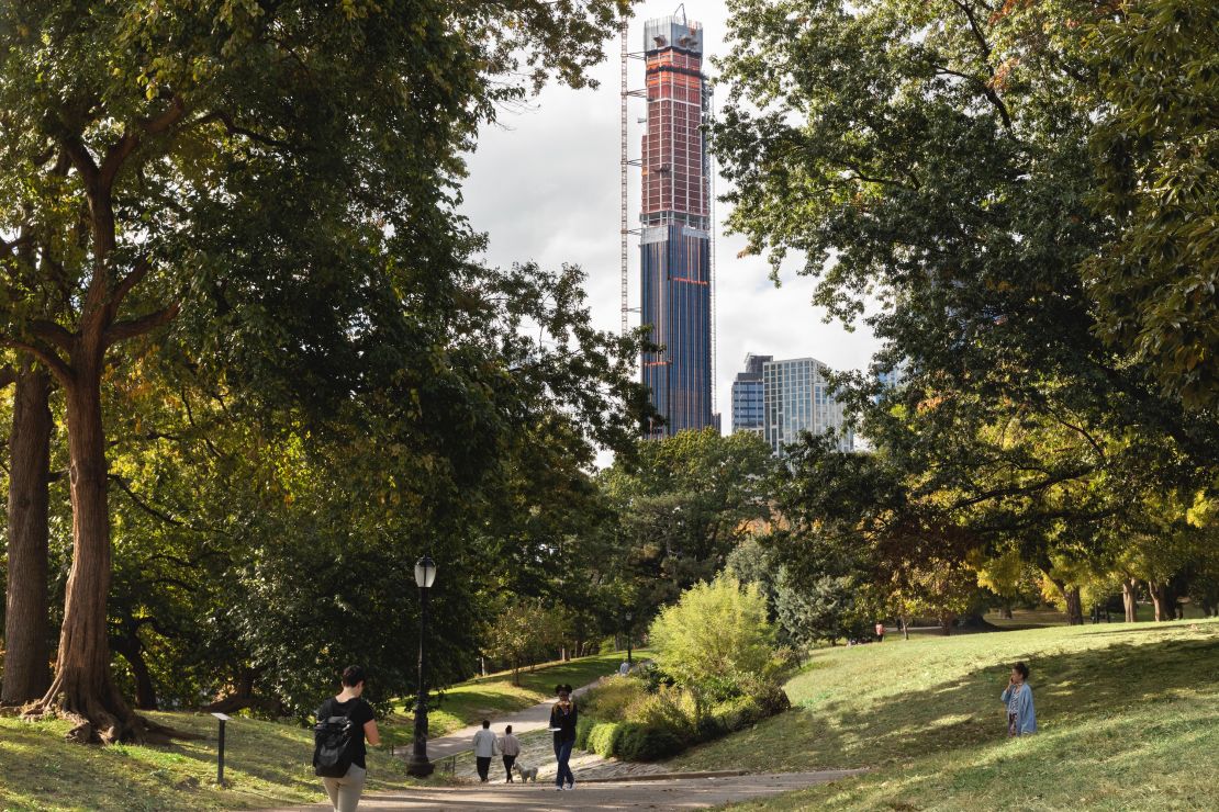 A view of skycraper under construction from Fort Greene Park.
