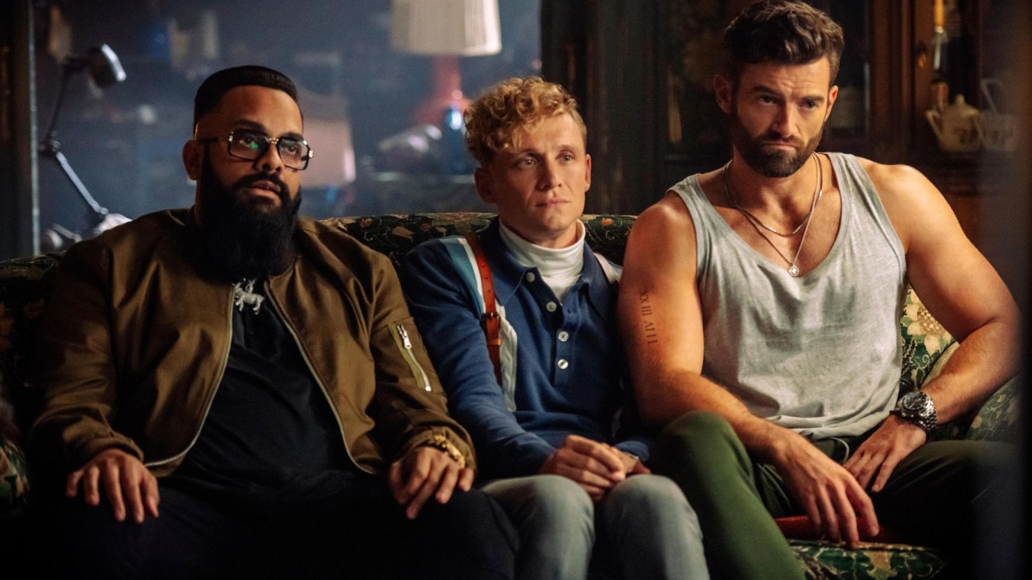 (From left) Guz Khan as Rolph, Matthias Schweighöfer as Ludwig Dieter, and Stuart Martin as Brad Cage star in "Army of Thieves."  