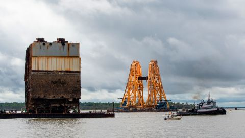 A barge on Monday carried away the last giant section of the capsized Golden Ray cargo ship that sank more than two years ago.