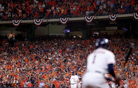 Fans watch the first inning of Game 1 in Houston's Minute Maid Park.