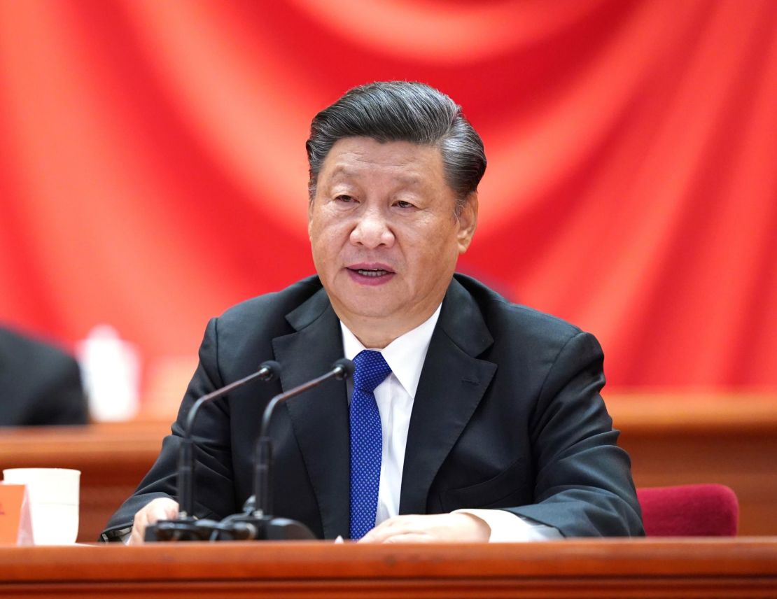 Chinese President Xi Jinping delivers an important speech at the Great Hall of the People in Beijing, on October 9.