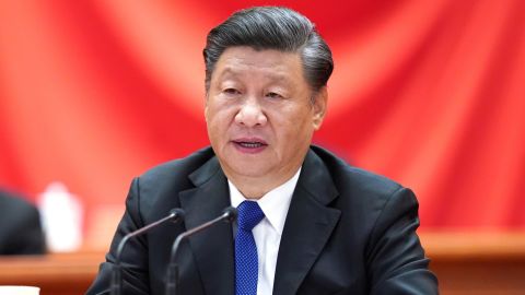 Chinese President Xi Jinping speaks at the Great Hall of the People in Beijing on October 9, 2021.