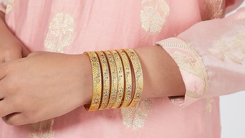 Anjali Jain Jewelery Gold Plated Carved Bangles, 6-Pack