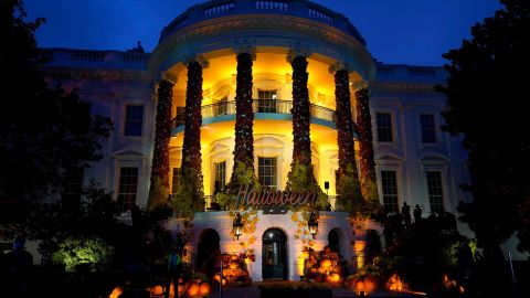 In this October 2020 file photo, the South Lawn of the White House is lit during a Halloween celebration at the White House in Washington. 