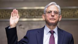 US Attorney General Merrick Garland is sworn in before a Senate Judiciary Committee hearing on October 27, 2021.